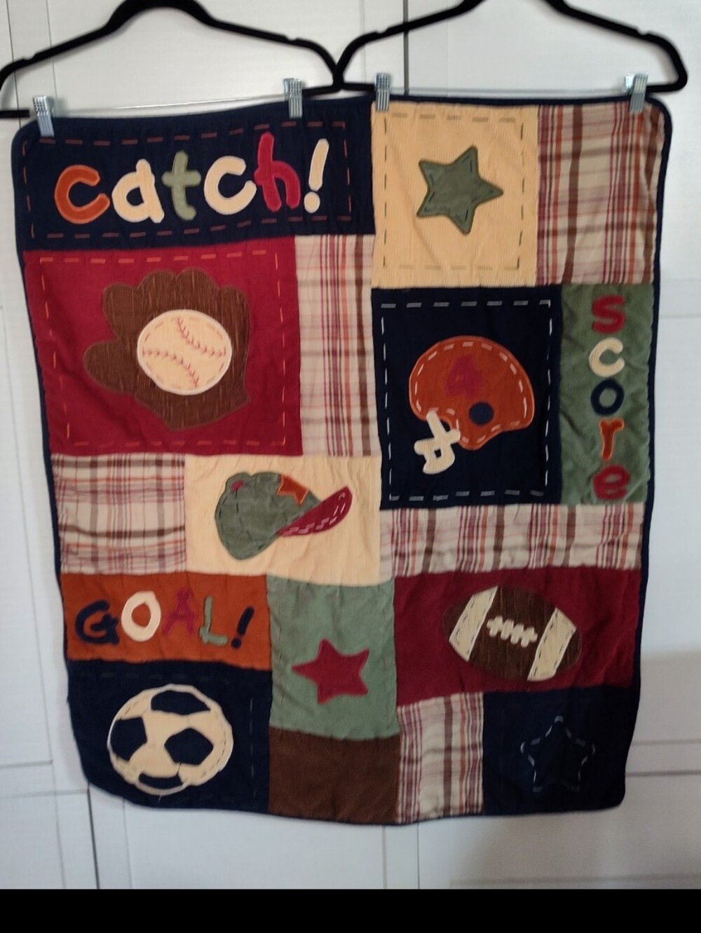 NoJo My Little MVP Sports Patchwork Crib Quilt Blanket Baseball Football EUC